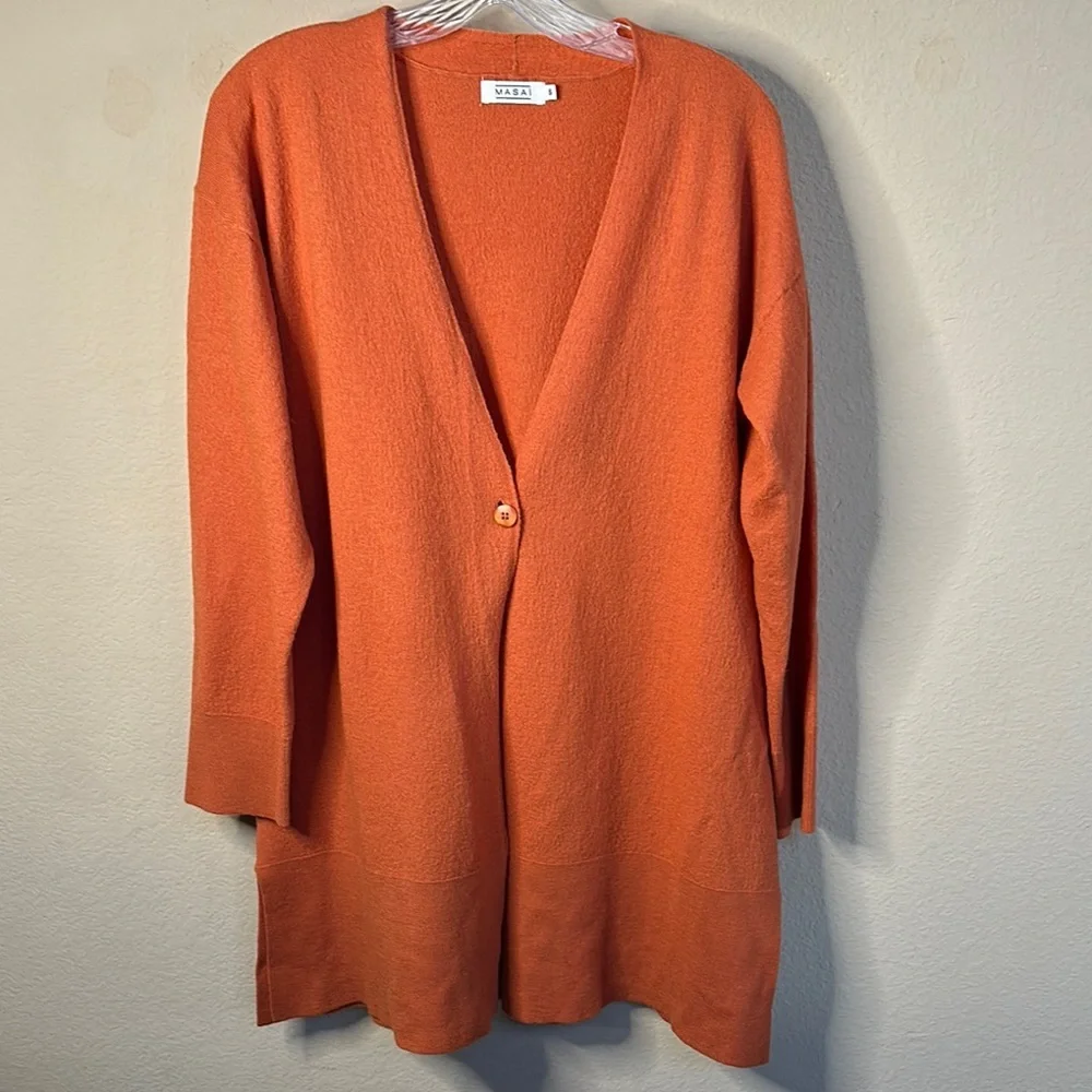 Masai Sz Small Orange Cardigan Wool Sweater - Picture 2 of 5